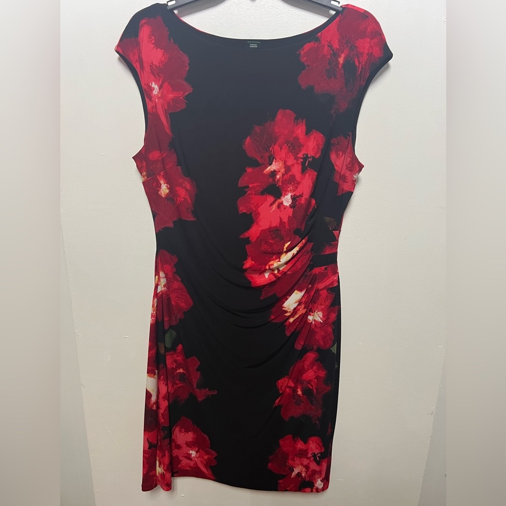“Lauren Ralph Lauren” Dress SZ: (14) Black & Red Sleeveless Floral Pattern